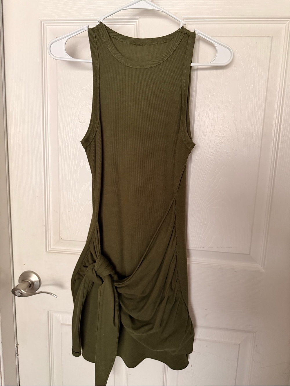 Sleeveless Olive Green Knot-Detail Women's Tank Dress